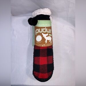 Pudus Red and Black Plaid Fluffy Slipper Socks M/L W:8-11 NEW